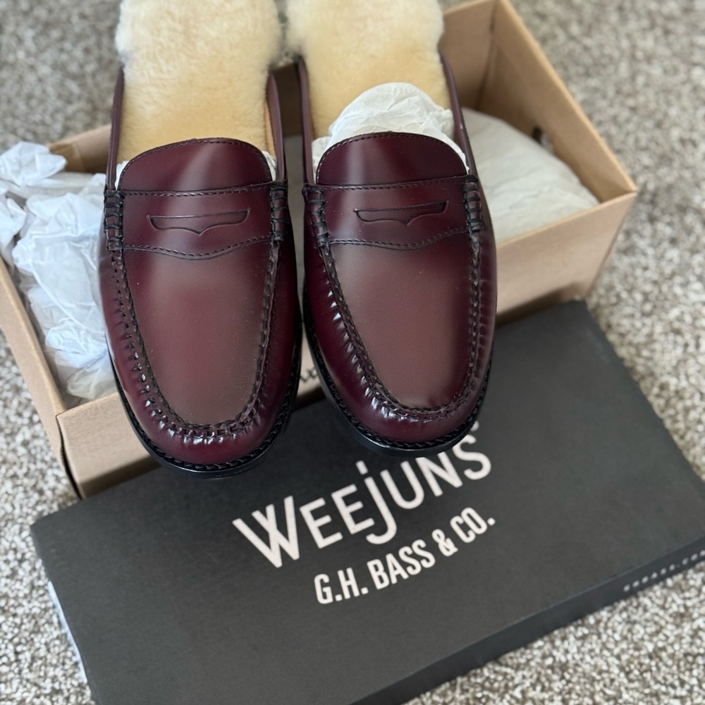 G.H. Bass & Co.Wynn Shearling lined Leather Mule Weejuns Loafers - Burgundy